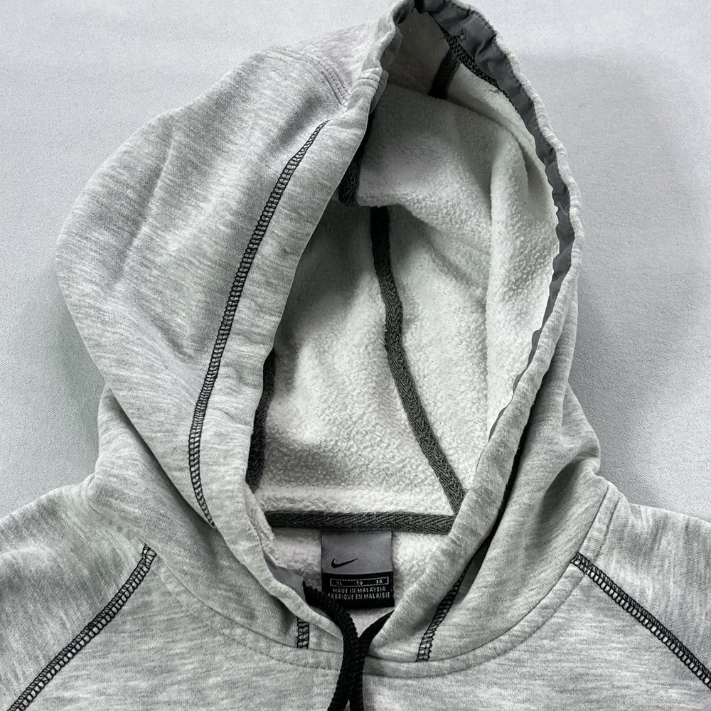 Y2K Nike Hoodie Mens XL Gray Fleece Kangaroo Pocket Pullover Arm Spell‎ Out